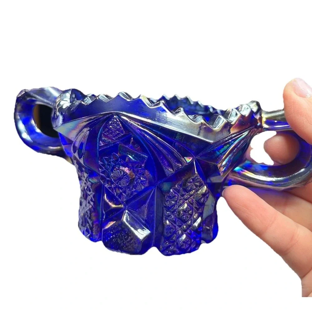 Imperial Carnival Glass Sugar Bowl Creamer Set Cobalt Blue #526 Iridescent Nucuf